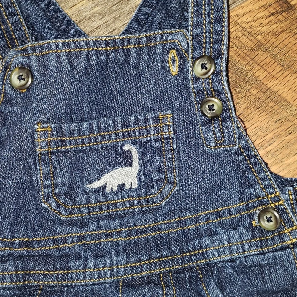 Carter's Medium Wash Blue Overalls with Embroidered Dinosaur, Size 9 Months
